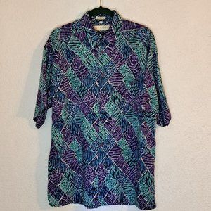 Basic Elements VTG Tropical Shirt Mens Medium Blue Green Purple Rayon Hong Kong